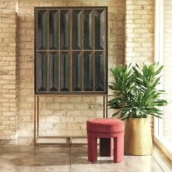 Horn Inlay Bar Cabinet-Black/Antique Brass -France and Son Store 86965