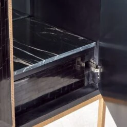 Horn Inlay Bar Cabinet-Black/Antique Brass -France and Son Store 86969