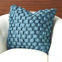 Square Ruche Pillow-Dusty Blue -France and Son Store 89045