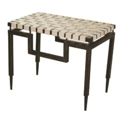 Iron & Woven Leather Bench - Ivory -France and Son Store 9.91023 20 Iron 20 20Leather 20Bench