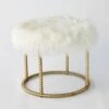 Stud Pouf-Gold Leaf-White Fur -France and Son Store 92459