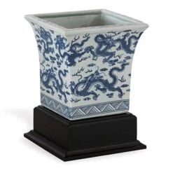 Dragon Blue Square Planter (Includes Stand) -France and Son Store ACBS 101 07 2b