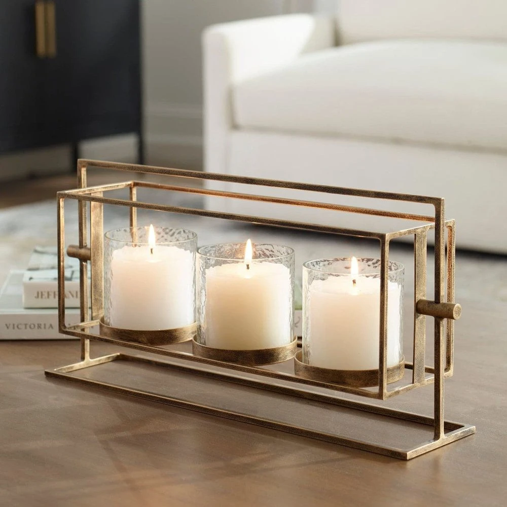 Wenman Gold Triple Candleholder 4 Wenman Gold Triple Candleholder - Image 2