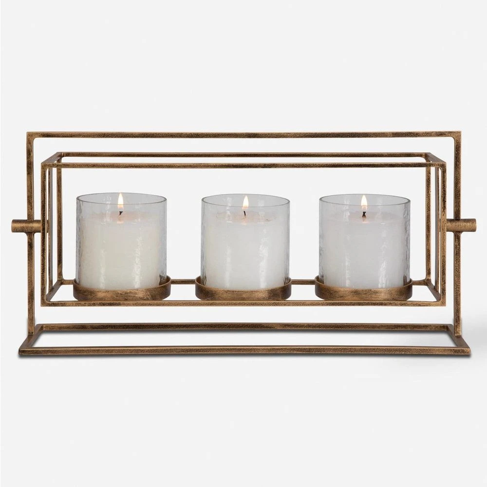 Wenman Gold Triple Candleholder 3 Wenman Gold Triple Candleholder