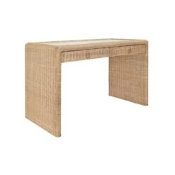 Adrien - Two Drawer Waterfall Edge Desk In Woven Rattan With Glass Top -France and Son Store ADRIEN 20ANGLE 2
