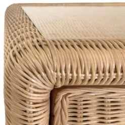 Adrien - Two Drawer Waterfall Edge Desk In Woven Rattan With Glass Top -France and Son Store ADRIEN 20DETAIL 4