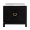 Bixby - Bath Vanity In Matte Black Lacquer With Antique Brass Circle Hardware, White Marble Top, And Porcelain Sink -France and Son Store BIXBY 20BLK