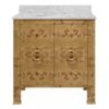 Blanche - Bath Vanity In Burl Wood W/ Ant. Brass Hardware, White Marble Top, And Porcelain Sink -France and Son Store BLANCHE 20BW