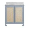 Boyd - Bath Vanity In Matte Light Blue Lacquer With Cane Front Doors, White Marble Top, Porcelain Sink, And Polished Brass Knobs -France and Son Store BOYD 20LB