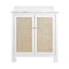 Boyd - Bath Vanity In Matte White Lacquer With Cane Front Doors, White Marble Top, And Porcelain Sink 1 Boyd - Bath Vanity In Matte White Lacquer With Cane Front Doors, White Marble Top, And Porcelain Sink -France and Son Store BOYD 20WH