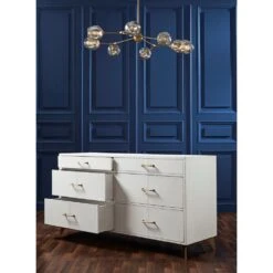 Berkeley Six Drawer Leather Wrapped Dresser - White -France and Son Store Berkeleywhitesixdrawerdresser3