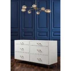 Berkeley Six Drawer Leather Wrapped Dresser - White -France and Son Store Berkeleywhitesixdrawerdresser4