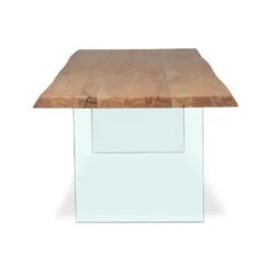 Brooks Dining Table - Teak Top Clear Glass Base -France and Son Store BrooksDiningTable GlassBase
