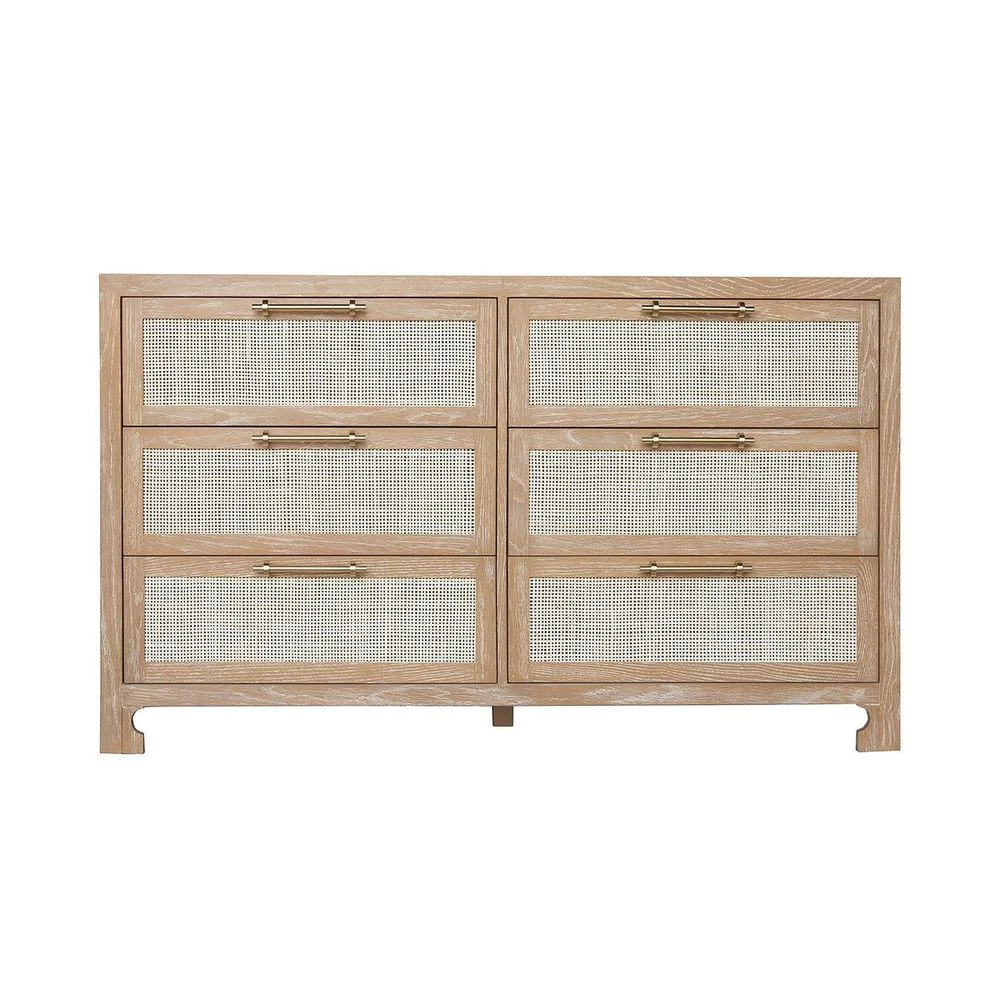 Carla - Six Drawer Cane Front Chest With Brass Hardware In Cerused Oak Finish 3 Carla - Six Drawer Cane Front Chest With Brass Hardware In Cerused Oak Finish