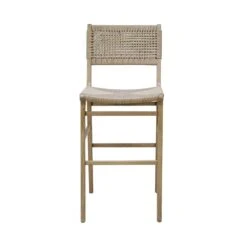 Carson - Woven Back Bar Stool With Rush Seat In Cerused Oak -France and Son Store CARSON 20CO FRONT