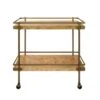 Cash - Antique Brass Bar Cart With Shelves In Burl Wood -France and Son Store CASH 20BW