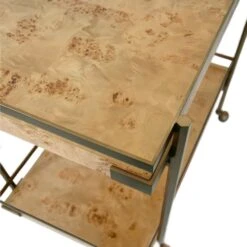 Cash - Antique Brass Bar Cart With Shelves In Burl Wood -France and Son Store CASH 20BW DETAIL 202