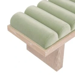 Caspian - Channeled Seat Bench With Cerused Oak Base In Sage Green Velvet -France and Son Store CASPIAN 20SG DETAIL 201
