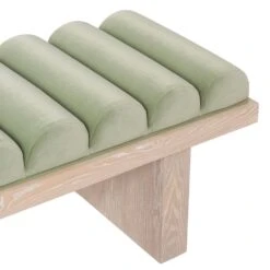 Caspian - Channeled Seat Bench With Cerused Oak Base In Sage Green Velvet -France and Son Store CASPIAN 20SG DETAIL 202