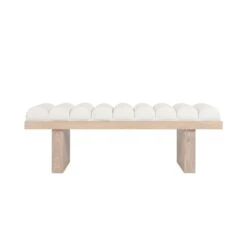 Caspian - Channeled Seat Bench With Cerused Oak Base In Performance White Linen
