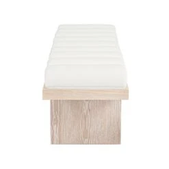 Caspian - Channeled Seat Bench With Cerused Oak Base In Performance White Linen -France and Son Store CASPIAN 20WH SIDE