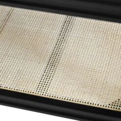 Cutler - Bath Vanity In Matte Black Lacquer With Open Cane Shelf, White Marble Top, Porcelain Sink, And Antique Brass Ring Hardware -France and Son Store CUTLER 20BLK DETAIL 204