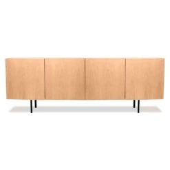 Calvin Buffet White Oak Veneer White Marble Top Black Powder Coated Legs