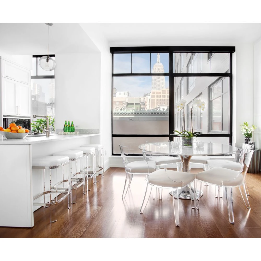 Duke - Acrylic Klismos Chair With Beige Faux Shagreen Cushion 4 Duke - Acrylic Klismos Chair With Beige Faux Shagreen Cushion - Image 2