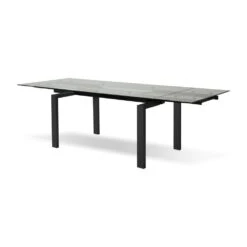 Cantro Extension Dining Table Clear Tempered Glass Top, Black Powder Coated Steel Base