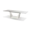 Origami Double Extension Dining Table Carrara White Ceramic Top, White Powder Coated -France and Son Store DTA ORIG CARR