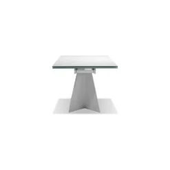 Origami Double Extension Dining Table Carrara White Ceramic Top, White Powder Coated -France and Son Store DTA ORIG CARR 3