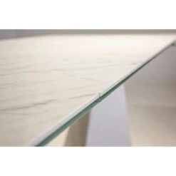 Origami Double Extension Dining Table Carrara White Ceramic Top, White Powder Coated -France and Son Store DTA ORIG CARR 4