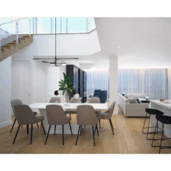 Origami Double Extension Dining Table Carrara White Ceramic Top, White Powder Coated -France and Son Store DTA ORIG CARR 5