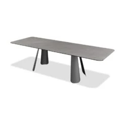 Palazzo Double Extension Dining Table Grey Ceramic Top, Black Powder Coated Steel Base