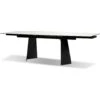 Prism Double Extension Dining Table Carrara White Ceramic Top, Black Powder Coated Steel Base -France and Son Store DTA PRIS CARR PCBLA