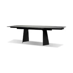 Prism Double Extension Dining Table Industrial Grey Ceramic Top, Black Powder Coated Steel Base