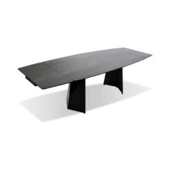 Prism Double Extension Dining Table Industrial Grey Ceramic Top, Black Powder Coated Steel Base -France and Son Store DTA PRIS GREY PCBLA 2