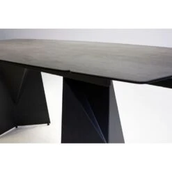 Prism Double Extension Dining Table Industrial Grey Ceramic Top, Black Powder Coated Steel Base -France and Son Store DTA PRIS GREY PCBLA 4