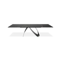 Signature 110" Double Extension Dining Table Safari Black Ceramic Top, Black Powder Coated Steel Base