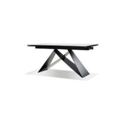 The W Double Extension Dining Table Carrara White Ceramic Top, Black Powder Coated Steel Base -France and Son Store DTA THEW CARR 2