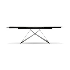 The W Double Extension Dining Table Carrara White Ceramic Top, Black Powder Coated Steel Base -France and Son Store DTA THEW CARR 3