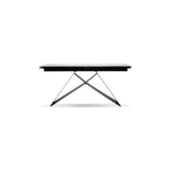 The W Double Extension Dining Table Carrara White Ceramic Top, Black Powder Coated Steel Base -France and Son Store DTA THEW CARR 4