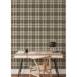 Clark Plaid Wallpaper -France and Son Store Desk2 ClarkPlaid WoodLawnGreen