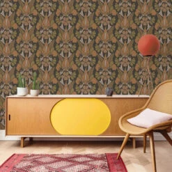 Dragon Flower Wallpaper -France and Son Store DragonFlower BurntSienna MockUp