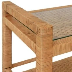 Elsie - Two Tier Rectangle Bar Cart In Natural Rattan With Brass Casters -France and Son Store ELSIE DETAIL