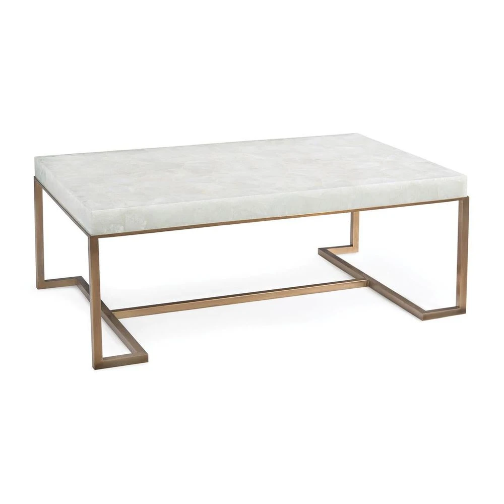 Rectangular Calcite Coffee Table - Brass 3 Rectangular Calcite Coffee Table - Brass