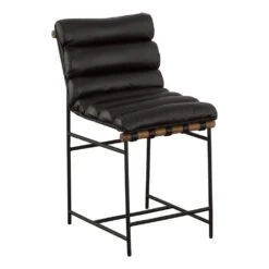 Luca Counter Stool - Matte Black - Metal,Mango Solids,Leather