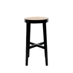 Jeanneret Round Bar Stool With Cane Seat