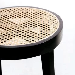 Jeanneret Round Bar Stool With Cane Seat -France and Son Store FL1141BLK 6