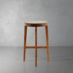 Jeanneret Round Bar Stool With Cane Seat -France and Son Store FL1141NTRL